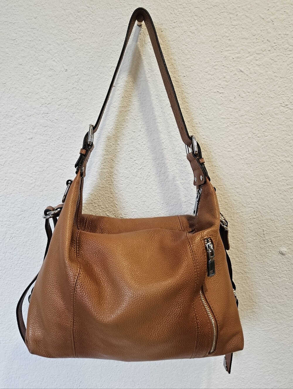 HESHE Genuine Leather Convertible Hobo Shoulder Bag Crossbody – Cognac Brown
